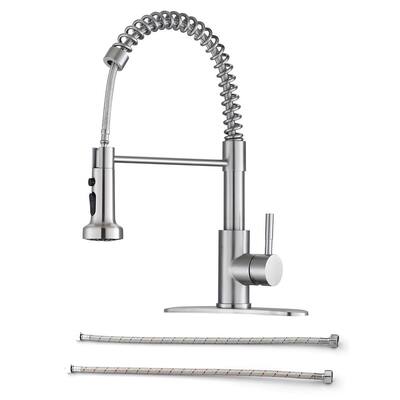 Kitchen Sink Faucet Single-Handle Pull-Down Sprayer Kitchen Faucet with Lever Handle in Brushed Nickel