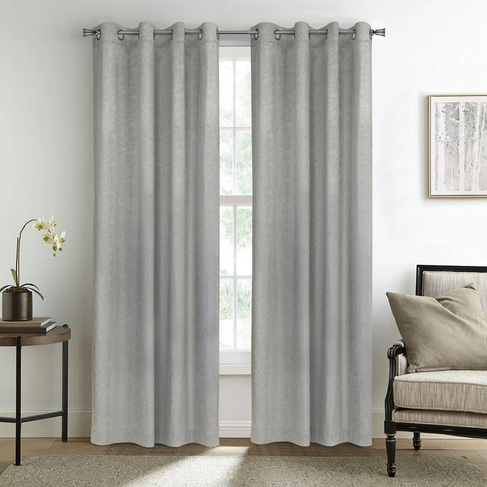 Bristol Gray Velvet Room-Darkening Grommet Curtain Panel 52" x 84"