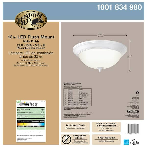 Hampton Bay 13 in. 180-Watt Equivalent White Integrated LED Flush