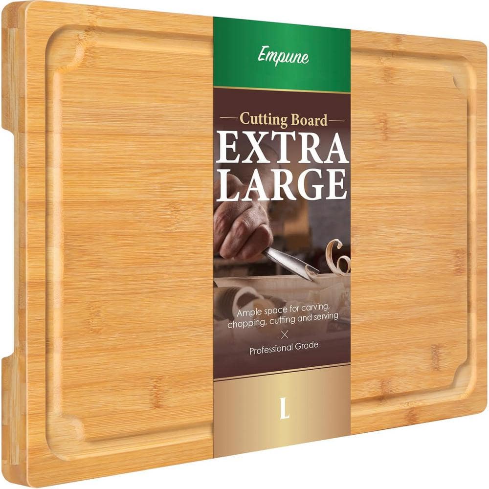 16 x 10 in. Rectangular Large Bamboo Cutting Board with Juice Groove Handle