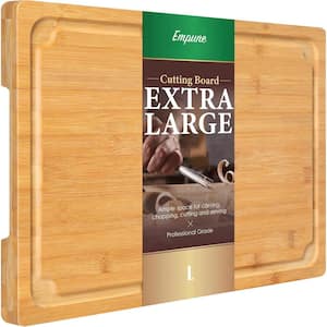 16 x 10 in. Rectangular Large Bamboo Cutting Board with Juice Groove and Handles for Kitchen Cutting