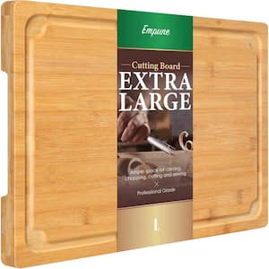 16 x 10 in. Rectangular Large Bamboo Cutting Board with Juice Groove Handles for Kitchen Cutting