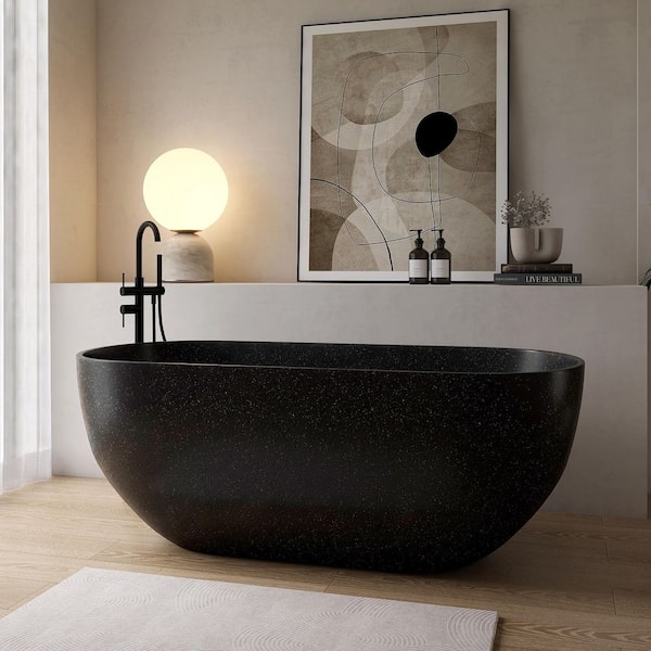 63 in. x 30.7 in. Freestanding Soaking Bathtub with Center Drain in Black