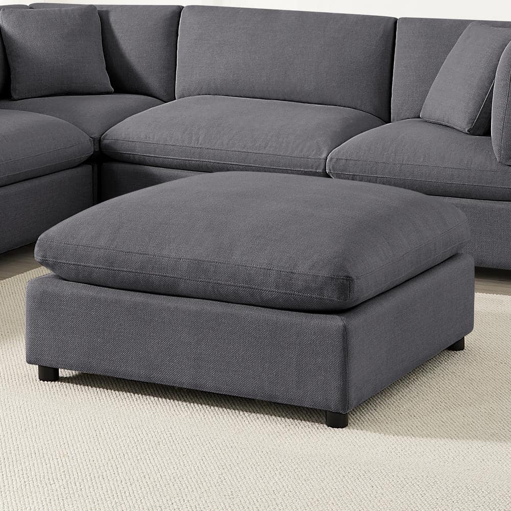 Casella 40 in. Square Charcoal Polyester Fabric Ottoman
