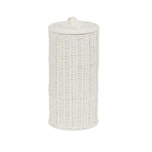 Wicker Toilet Paper Holder with Lid in White