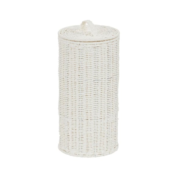 HOUSEHOLD ESSENTIALS Wicker Toilet Paper Holder with Lid in White