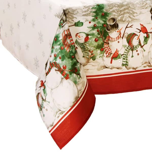 Threadmade Home Snowman Winterland Holiday Snowflake Rectangle Tablecloth, Multicolor - 60"W x 144"L