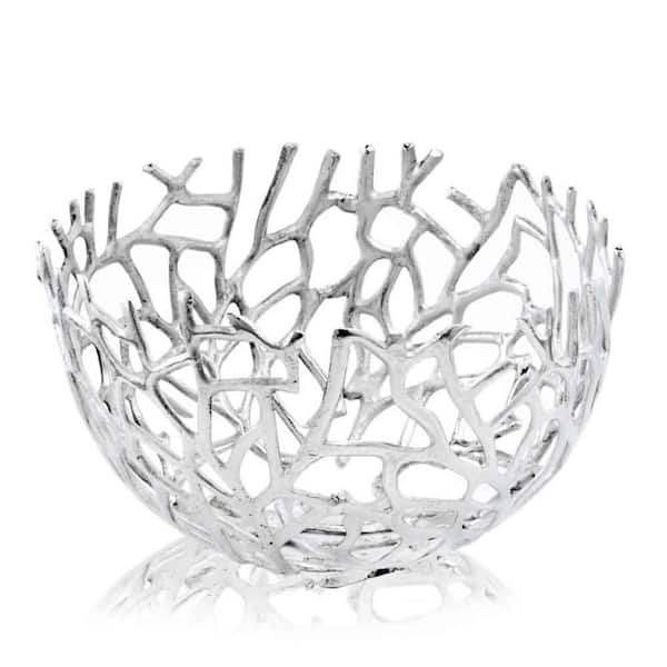HomeRoots Rosemary Abstract Silver Round Twigs Bowl