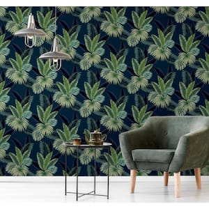 Miami Tropics Navy Paste the Paper Wet Removable Wallpaper