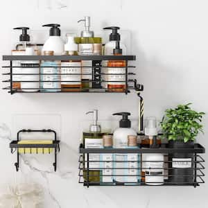 Shower Caddy Shower Shelves Rack Rustproof Wall Mounted Self Adhesive Caddy, SUS304 Stainless Steel in Black