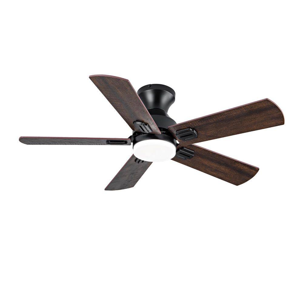 42 in. Black Brown Wood Flush Mount Standard Ceiling Fan with Integrated LED Lights and Remote Included price history on PriceWatchPro