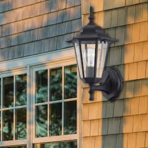 Allison 14.38 in. 1-Light Matte Black Outdoor Wall Lantern Sconce with Clear glass