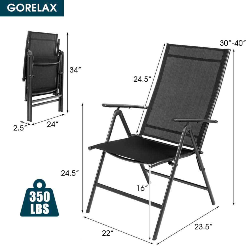 Set of 2 Black Adjustable Folding Patio Dining Chairs