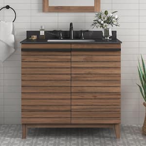 Rydal 36 in. W x 19 in. D x 34 in. H Single Sink Bath Vanity in Spiced Walnut with Black Sintered Stone Top