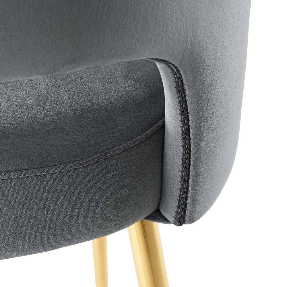 Charcoal Velvet Upholstered Dining Side Chair with Gold Legs