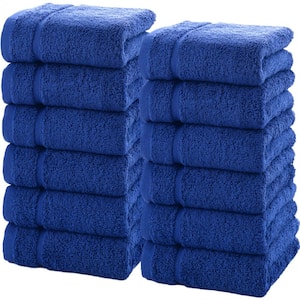 12-Piece Royal Blue Luxury Cotton Washcloths 13 x 13 -Hotel Spa Small Bath Towel Set