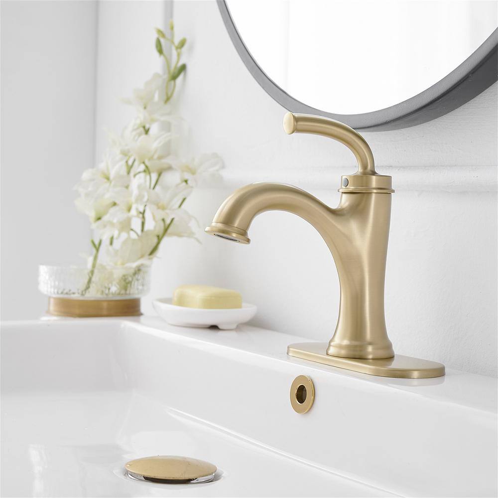 Brushed Gold Single Handle Brass Bathroom Faucet with Drain Kit