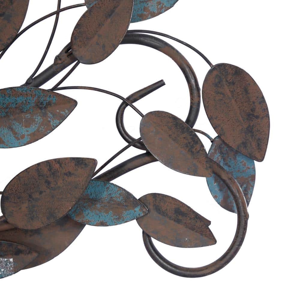 51" Blue and Brown Metal Leaf Wall Sculpture