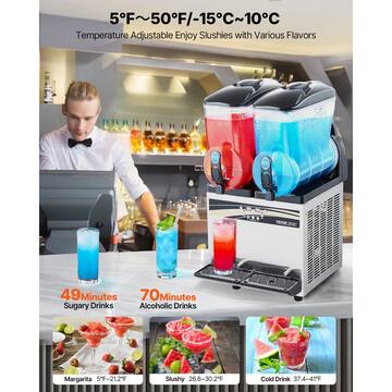 1055 oz. Commercial Slushy Machine 15L x 2 Tanks Frozen Drink Machine Snow Cone Machine Margarita Machine 1000W