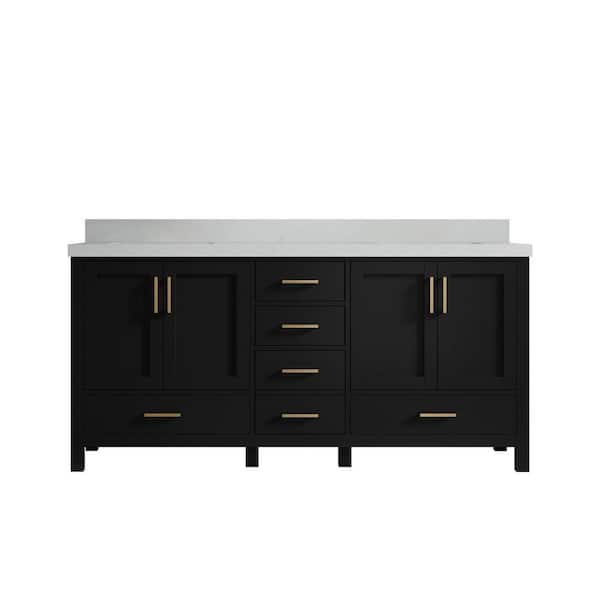 Willow Collections Malibu 72 in. W x 22 in. D x 36 in. H Double Sink Bath Vanity in Black with 2 in. Carrara Qt. Top