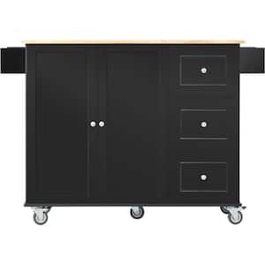 Black Rolling Mobile Kitchen Island with Solid Wood Top and Locking Wheels