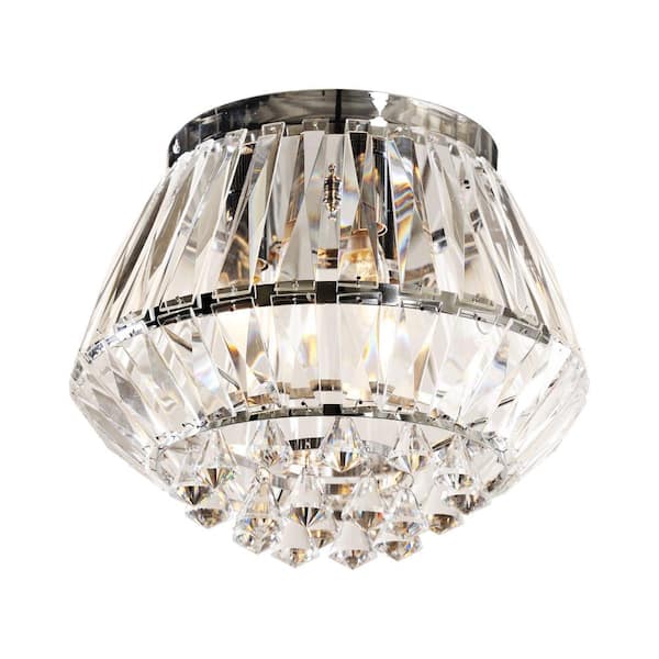 Flint Garden 13.8 in. 3-Light Modern Chrome and Crystal Flush Mount