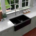 Farmhouse Apron Front Quartz Composite 34 in. Double Bowl Kitchen Sink in Black