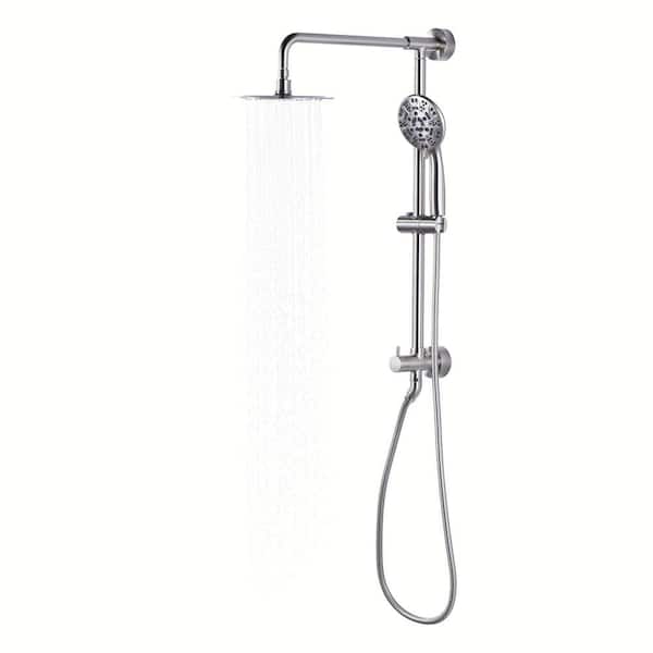 ALEASHA 7-Spray 8 in. Round Dual Wall Mounted Fixed and Handheld Shower Head 1.8 GPM in Brushed Nickel