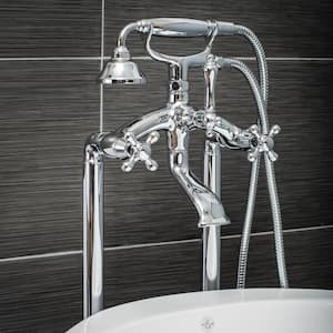 Vintage Style 3-Handle Floor Mount Claw Foot Tub Faucet with Cross Handles and Handshower in Chrome