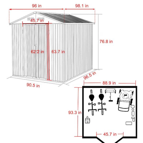 8 ft. W x 8 ft. D Metal Outdoor Storage Shed 64 sq. ft., Gray