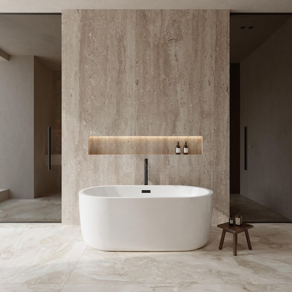 Juliette 60 in. Acrylic Flatbottom Bathtub in White with Matte Black Trim and Faucet