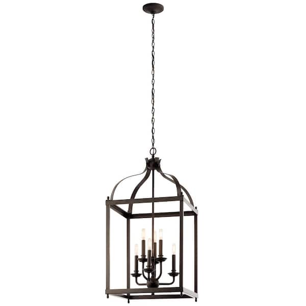 Larkin 6-Light Olde Bronze Traditional Candle Cage Foyer Pendant Hanging Light
