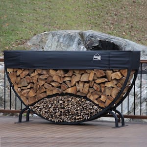8 ft. Firewood Log Rack with Kindling Wood Holder and Waterproof Cover - Rounded