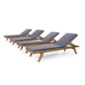 Bexley 4-Piece Wood Outdoor Chaise Lounge with Dark Gray Cushions