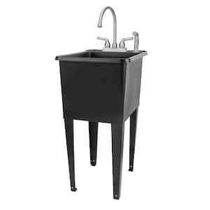 17.75 in. x 23.25 in. Thermoplastic Freestanding Space Saver Utility Sink in Black - Stainless Faucet, Side Sprayer