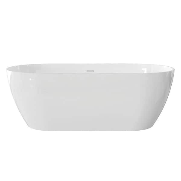 63 in. x 29.53 in. Soaking Bathtub with Center Drain in Glossy White, Durable Solid Surface Material
