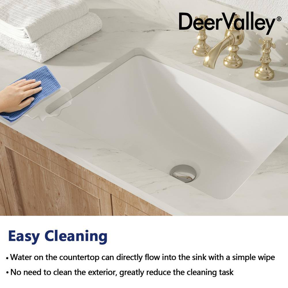 White Ceramic Rectangular Undermount Bathroom Sink with Overflow