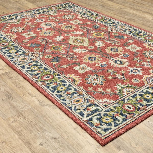 Maddison Red/Blue 4 ft. x 6 ft. Floral Traditional Area Rug