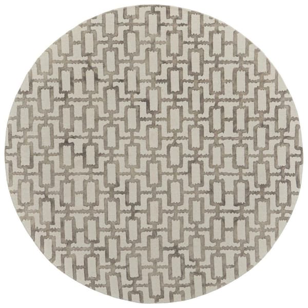 10 ft. Round Ivory and Tan Trellis Area Rug