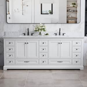 84 in. W x 21.5 in. D x 32.5 in. H Undermount Double Sink Bath Vanity in White with White Carrara Marble Top