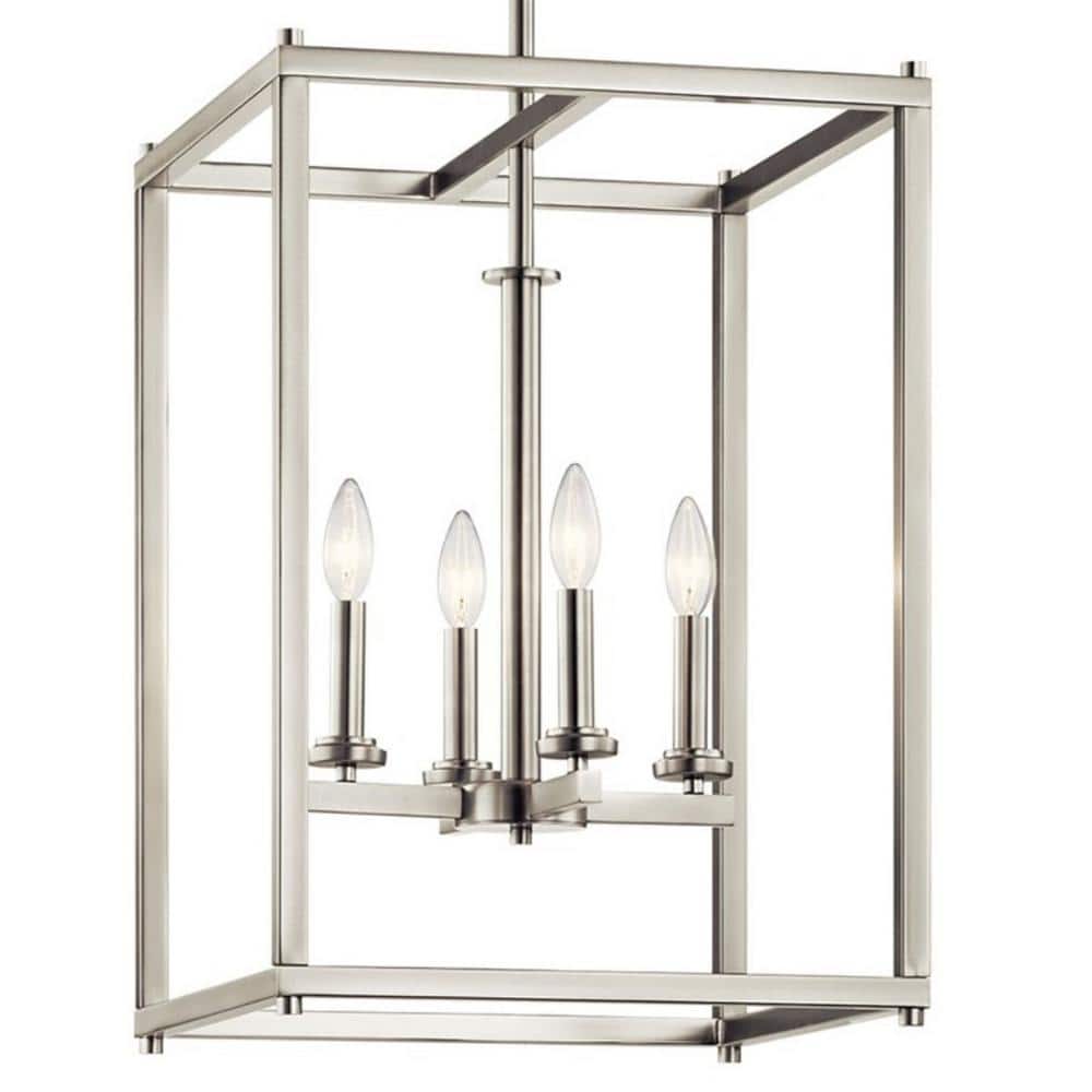 Elegant Brushed Nickel 16'' Square Ambient Chandelier with 4 Lights