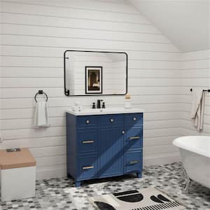 36 in. W x 18 in. D x 34 in. H Classic Freestanding Bathroom Vanity in Blue with Combo Cabinet and White Resin Sink Top