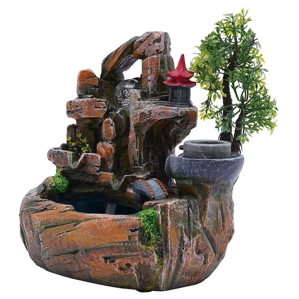 YIYIBYUS Indoor Relaxation Desktop Fountain Waterfall Feature with Automatic Pump Illuminated Landscape