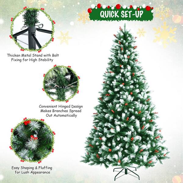 Gymax 8 ft. Artificial Christmas Tree Hinged Tree with Pine Cones Metal  Stand GYM05972 - The Home Depot