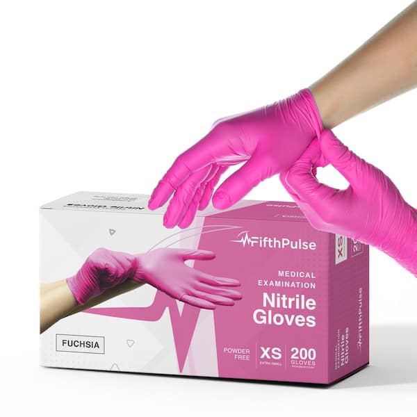 FifthPulse Extra Small Nitrile Exam Latex Free and Powder Free Gloves in Fuchsia - (Box of 200)