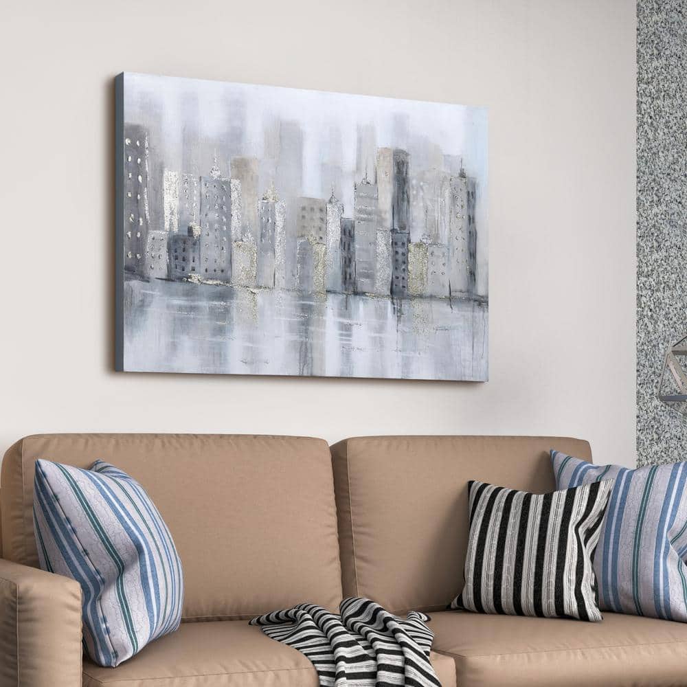 Foggy City Metallic Hand Painted Abstract Canvas Wall Art, 30" x 40"