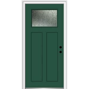 36 in. x 80 in. Left-Hand/Inswing Rain Glass Hunter Green Fiberglass Prehung Front Door on 4-9/16 in. Frame
