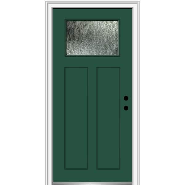 MMI DOOR 32 in. x 80 in. Left-Hand/Inswing Rain Glass Hunter Green Fiberglass Prehung Front Door on 4-9/16 in. Frame
