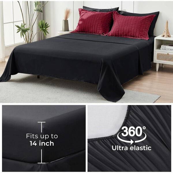 Seersucker All Seasons 7 Pieces Red/Black King Comforter Set Soft