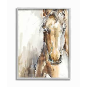 "Horse Portrait Orange Brown Animal Watercolor Painting" by Ethan Harper Framed Abstract Wall Art 14 in. x 11 in.